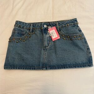 Edikted Studded Denim Mini Skirt low rise